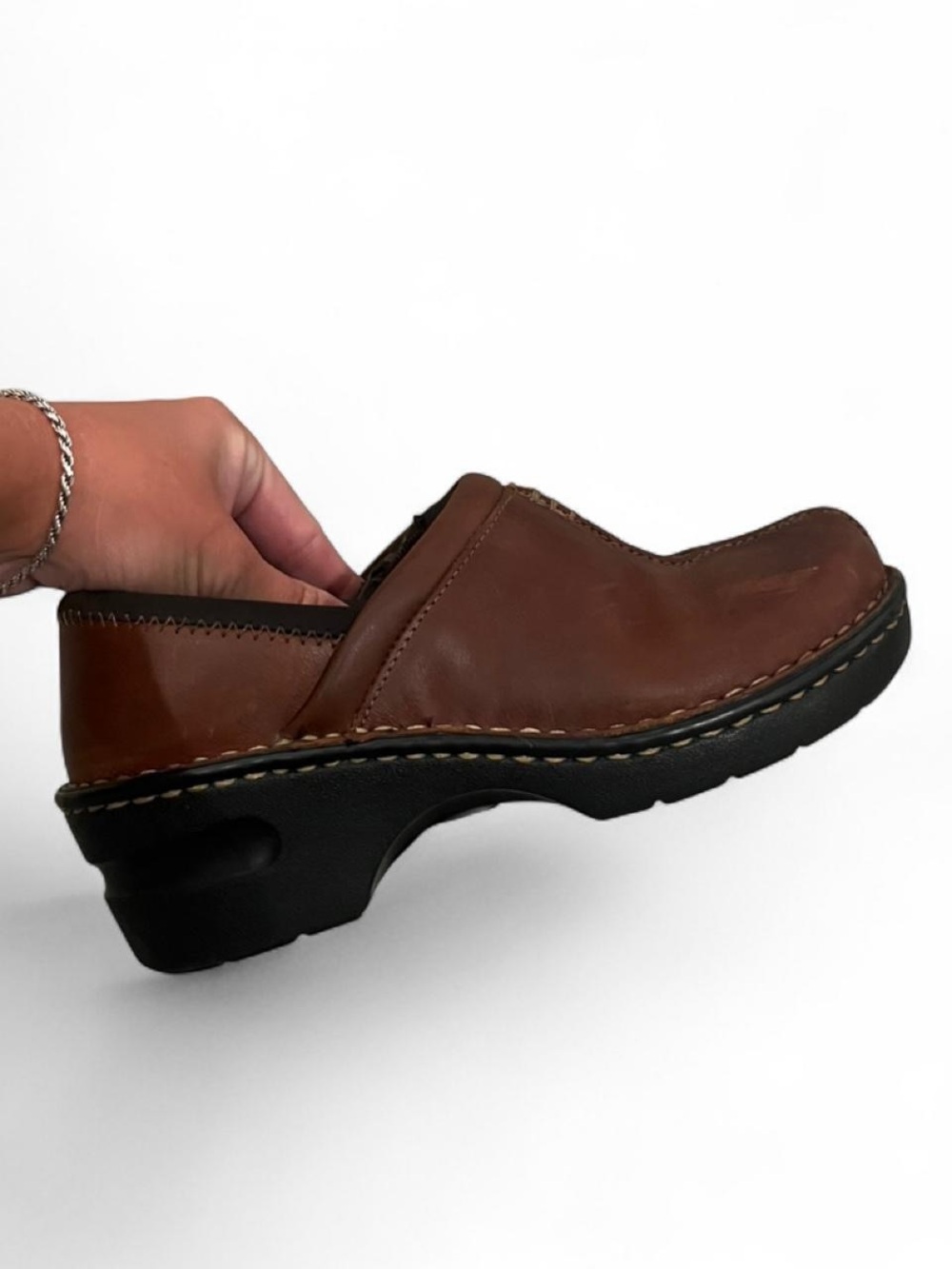 Eastland Brown Leather Slip-On Clog with Black Sole